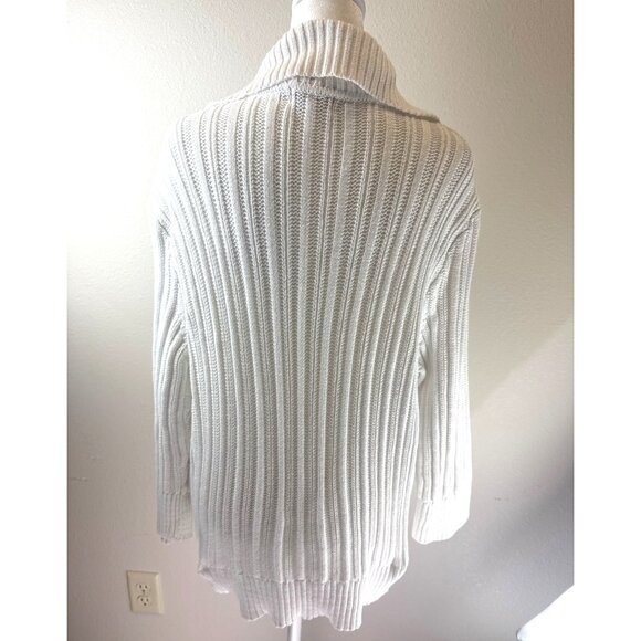 Chaps Denim Womens White Ribbed Cardigan Sweater XL 100% Cotton Button Front - Picture 3 of 13